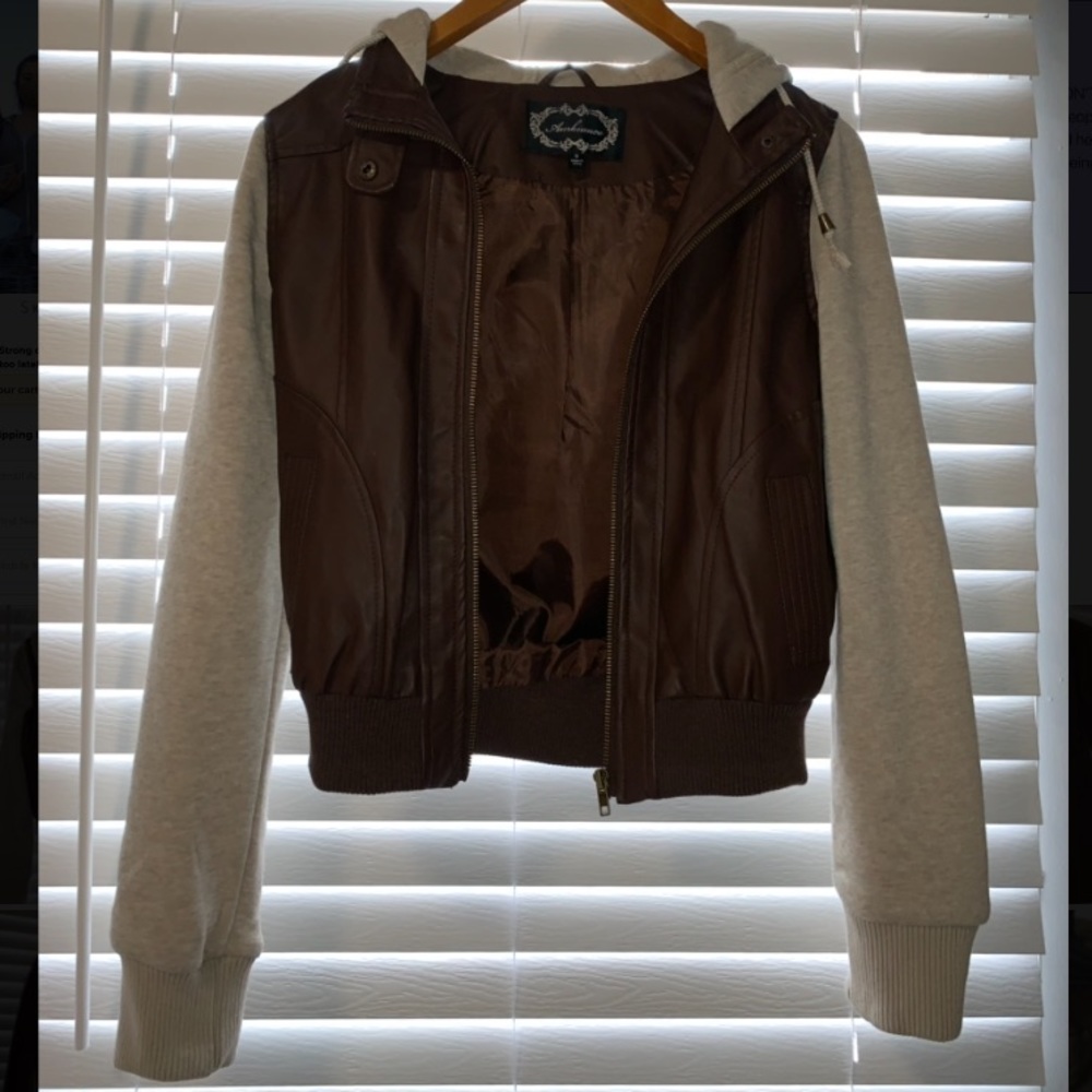 ⚡️brow leather casual zip up jacket
